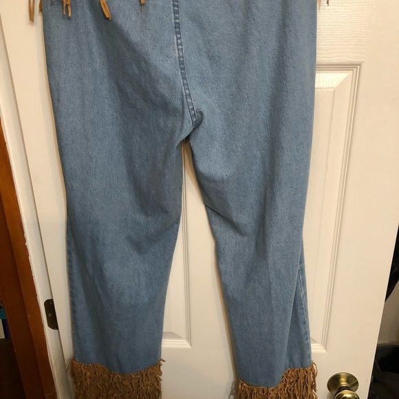 INDUSTRIATTO size 12 blue wide leg jeans with leather fringe made in Italy - Picture 5 of 13